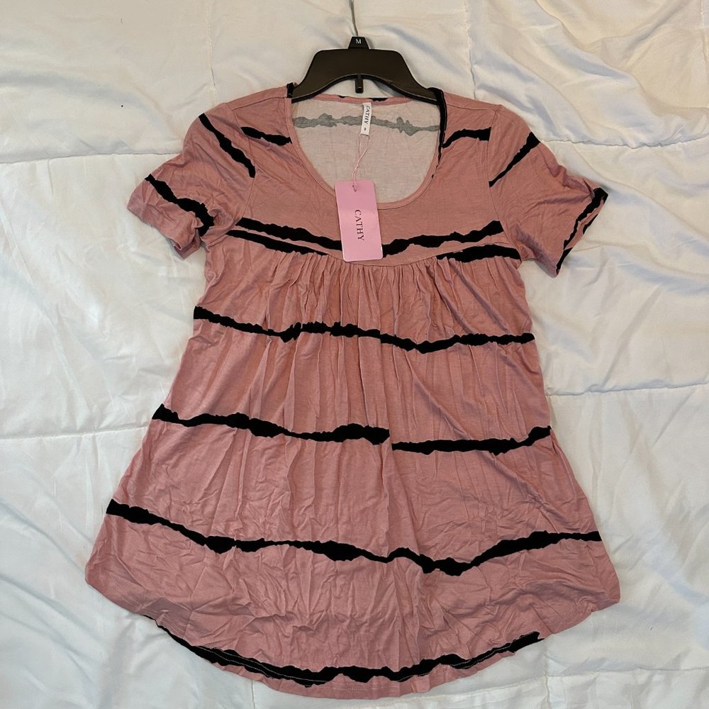Cathy Pink and Black Baby doll shirt Size S